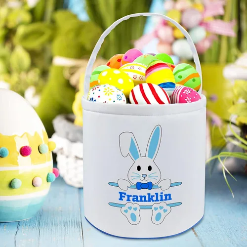 Vista 5 de Cesta de Pascua personalizada con nombre para niñas, niños y niños, cesta de Pascua personalizada bolsas de regalo para caza de huevos de Pascua