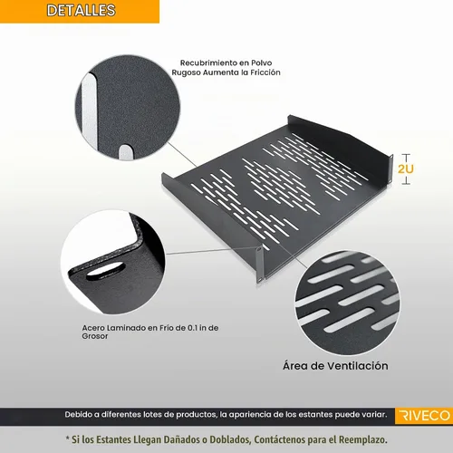 Vista 2 de RIVECO Estante de rack ventilado de 2U de 14" para gabinete de red