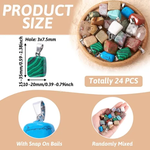 Vista 3 de Beadthoven - 24 dijes de piedras preciosas irregulares naturales, piedras curativas mixtas, chakras, reiki, pepita, piedras preciosas para hacer