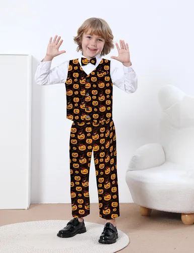 Vista 18 de A&J DESIGN Conjunto de traje de caballero para niños pequeños, 3 piezas, camisas, chaleco y pantalones