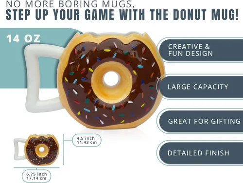 Vista 2 de Taza para café Comfify con bonito y divertido diseño de Dona, viene con frase en inglés «Mmmmm... Donuts», apta para microondas y lavavajillas