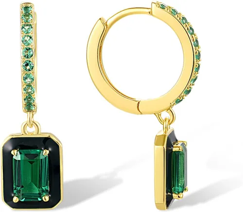 Vista 2 de Santuzza Aretes colgantes de plata de ley 925 con piedras preciosas de ónix para mujer