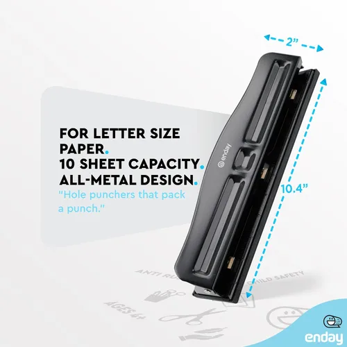Vista 5 de Perforadora de 3 agujeros resistente, perforadora de agujeros de 3 anillos para carpeta, perforadora de papel ajustable de 10 hojas, perforadora