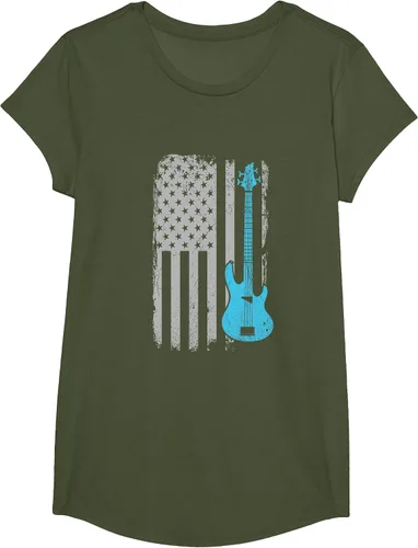 Vista 19 de Electric Bass Guitar Player American Flag Musician T-Shirt Asphalt Grey