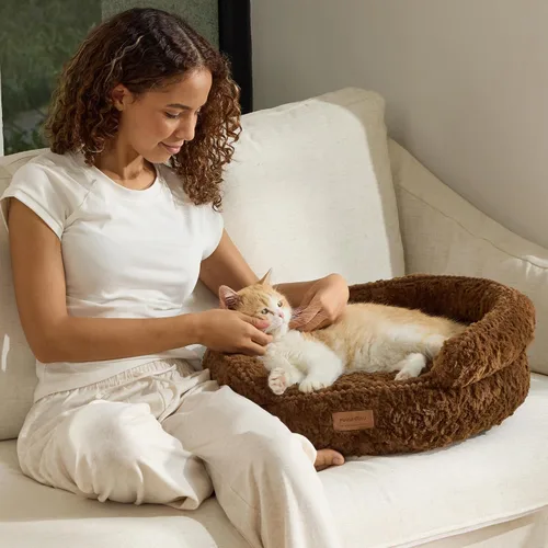 Vista 9 de FUKUMARU Cama para gatos de interior, cama para perros pequeños, lavable Marrón