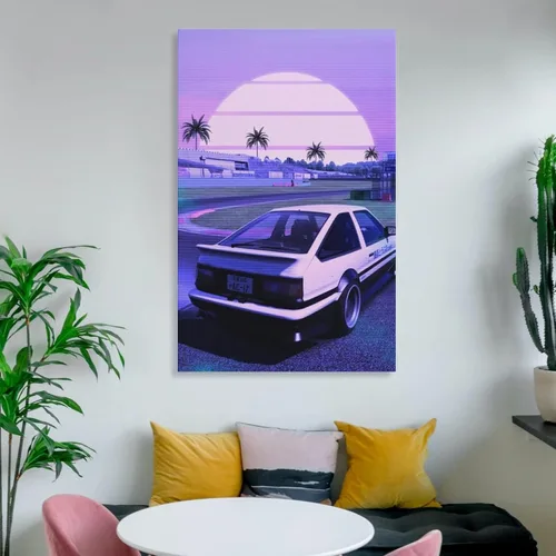 Vista 6 de ALUKAP Cuadro decorativo de la familia de autos Vaporwave Jdm Ae86 de los años 90, arte de pared, pósteres colgantes, 12 x 18 pulgadas