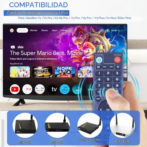 Vista 4 de Nuevo control remoto de voz V3 Pro compatible con vSeeBox V1/V2, V3/V2/V1/V5 Pro, V3Plus, Max/Elite/Max Control remoto por voz Bluetooth inteligente