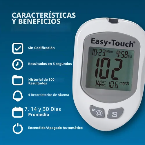 Vista 3 de EasyTouch Sistema de monitoreo de glucosa con 3.3 ft, 10 lancetas giratorias, 1 dispositivo de punción Medidor rápido, preciso y fácil de usar