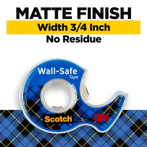 Vista 2 de Scotch Cinta segura para pared, 1 rollo dispensador, cinta extraíble segura para pared, para colgar fotos, arte, decoración, 3/4 pulgadas x 650