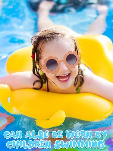 Vista 5 de Dunzy 16 pares de lentes de sol para niños, diseño de flores, lindos lentes de sol redondos para niñas y niños pequeños, fiesta en la playa, de 3 a