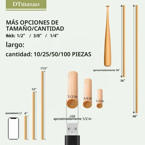 Vista 6 de Dtmasao Varillas de Espiga de Madera de 1/2 x 6 Pulgadas 10 PIEZAS - Palos de Madera Varillas de Espiga de Madera - Palos de Bambú Sin Terminar