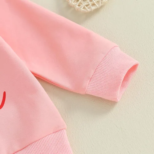 Vista 6 de SOLILOQUY Conjunto de sudadera con cuello redondo y estampado de letras para el día de San Valentín para bebé niño y niña