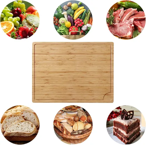 Vista 6 de Tabla de cortar de bambú de 24 x 18 pulgadas, tabla de cortar grande de cocina para carne, tabla de cortar con bloque de carnicero, tabla de tallar