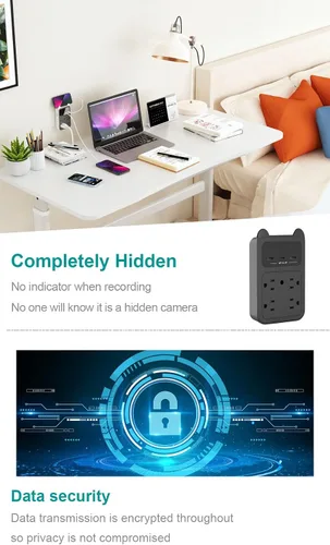 Vista 3 de Cámara con cargador USB, cámara pequeña WiFi, mini cámara inalámbrica nanny Full HD 2K, gran angular de 120° para seguridad interior discreta