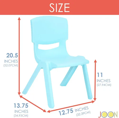 Vista 2 de JOON Paquete de 2 sillas apilables de plástico para niños, 20.8 x 12.5 pulgadas, los juegos de sillas perfectos para salas de juegos, escuelas