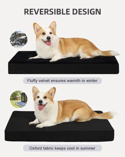 Vista 4 de KSIIA - Cama ortopédica para jaula de perro, impermeable, para perros pequeños, de felpa, lavable, con espuma tipo caja de huevo y funda Negro