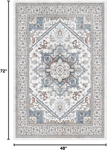 Vista 289 de OPPODREAM Alfombras suaves, pequeñas y lavables con parte trasera antideslizante, alfombra de cachemira sintética de pelo bajo, 2 x 3 pies, azul