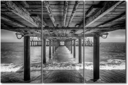 Vista 13 de Impresión fotográfica de paisajes oceánicos en blanco y negro, obra de arte en lienzo de paisaje marino, estirado y enmarcado, lienzo de ojo