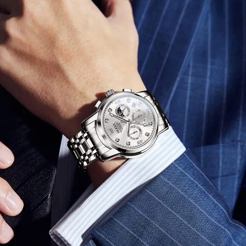 Vista 9 de Taxau Watches for Men, Luxury Stainless Steel Men's Watches, Big Face Dress Men WatchesMen Multifunction Chronograph with Date and