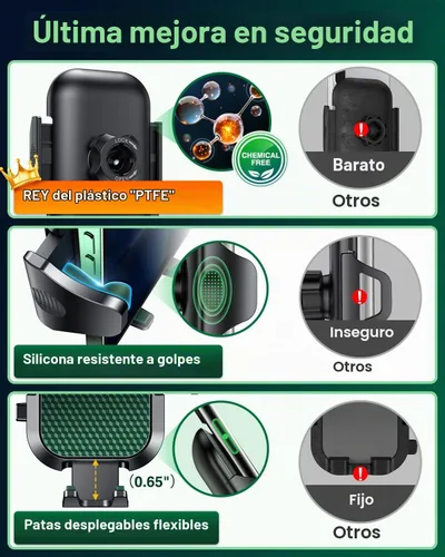 Vista 6 de VANMASS [Versión Pro] Soporte Universal para Teléfono de Coche [Ventosa Super Fuerte] Soporte de Teléfono para Salpicadero, Soporte de Teléfono