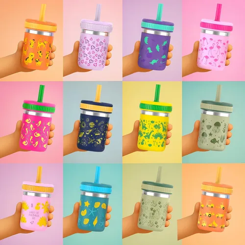 Vista 8 de Sursip Vasos para niños pequeños con tapas y pajitas, vaso de acero inoxidable a prueba de derrames, para beber, batidos, aperitivos, leche sin BPA