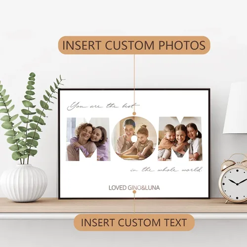 Vista 4 de FUONLY Regalos personalizados de Navidad y del Día de la Madre para mamá de hija o hijo, marco de madera personalizado con foto y texto, regalos