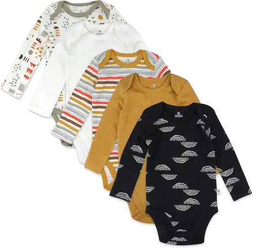 Vista 22 de HonestBaby Baby-girls - Paquete de 5 mamelucos de manga larga de una pieza 100% algodón orgánico para bebés y niñas Negro