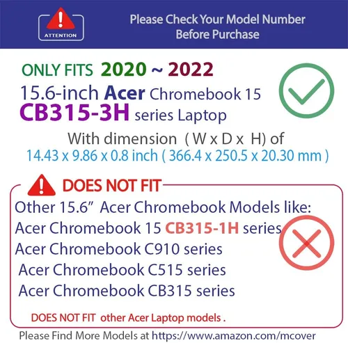 Vista 4 de mCover Funda compatible solo para computadora portátil Acer Chromebook 15 CB315-3H Series 2020 ~ 2022 de 15.6 pulgadas