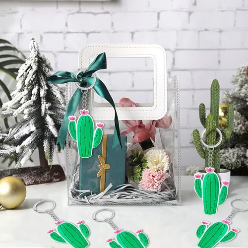 Vista 4 de Paquete de 24 llaveros de cactus para fiesta de Acción de Gracias, baby shower, cumpleaños, boda, bolsas de regalos, relleno de calcetines