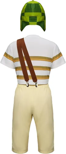 Vista 3 de ZIFUNMUR Disfraz de Chavo Del Ocho para adultos y niños, camiseta a rayas de chespirito, sombrero con correas y pantalones, traje de Halloween