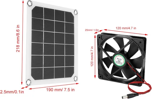 Vista 6 de Kit de ventilador extractor alimentado por energía solar, 6V 10W IP65 impermeable, gallinero de invernadero, carga USB