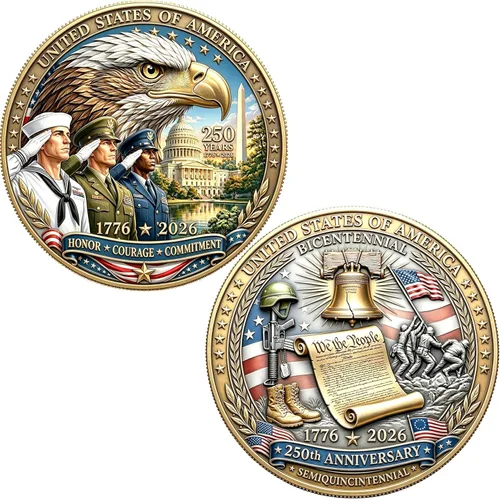 Vista 11 de Medalla Conmemorativa del 250 Aniversario de EE. UU. - Mercancía de América 250 con Águila Americana y Bandera de EE. UU. 250 Años de Libertad