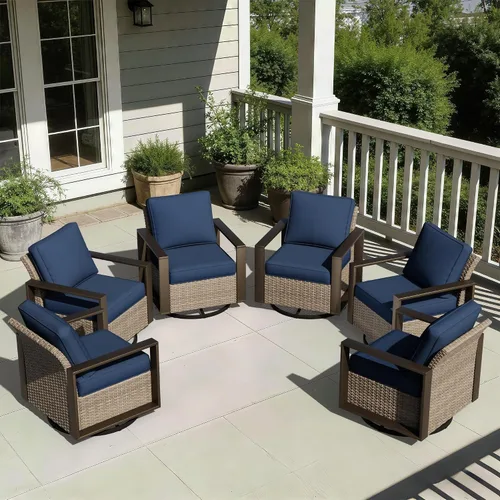 Vista 77 de Joyside - Sofá de mimbre para patio al aire libre, sofá de ratán de 3 plazas con cojines gruesos de olefina y reposabrazos rectangular con marco