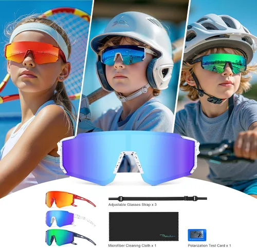 Vista 9 de Fanshen Kids Baseball Sunglasses Youth - Sports Polarized Sunglasses Softball Cycling for Boys Girls Ages 3-12 UV Protection