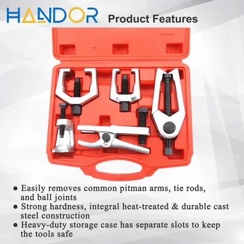 Vista 3 de Handor Separador de rótula, herramientas mecánicas 5 en 1, extractor de brazo Pitman, juego de herramientas de extracción de extremo de barra