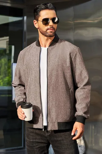 Vista 2 de COOFANDY - Chaqueta universitaria casual para hombre, estilo vintage, bomber ligera con cremallera, de moda