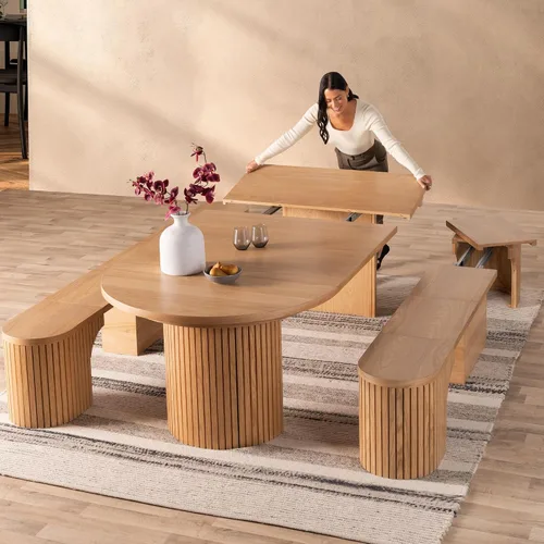 Vista 11 de Transformer Table - Mesa de comedor redonda extensible de madera maciza, mesa de comedor redonda extensible, muebles modernos que ahorran espacio