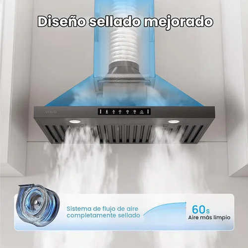 Vista 6 de VIKIO HOME Campana extractora negra para montaje en pared de 30 pulgadas, campana extractora de cocina de acero inoxidable 980 CFM con conducto/sin