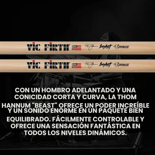 Vista 8 de Baquetas Vic Firth STH4 Corpsmaster Signature Snare Thom Hannum Beast