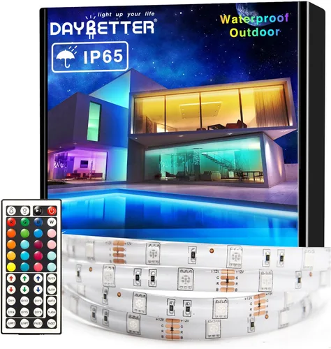 Vista 10 de DAYBETTER - Luces LED impermeables para dormitorio, tira de luces LED de 16.4 pies, 150 LEDs, cambio de color RGB, control remoto de 44 teclas, 12V