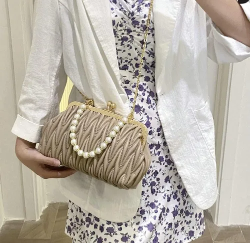 Vista 3 de Solyinne Bolso de mano para mujer, bolso de noche con perlas, sobre para noche, novia, boda, fiesta, club, bolsos cruzados