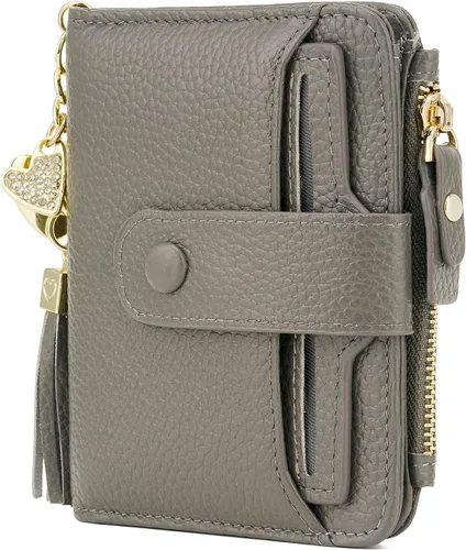 Vista 3 de Mini cartera plegable de cuero suave con protección RFID, para mujer, con funda para tarjeta, con ventana de identificación, monedero