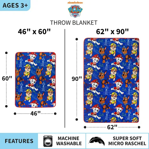 Vista 8 de Franco Ropa de cama infantil, manta de felpa supersuave para niños, 62 x 90 pulgadas, Patrulla Canina (Paw Patrol)
