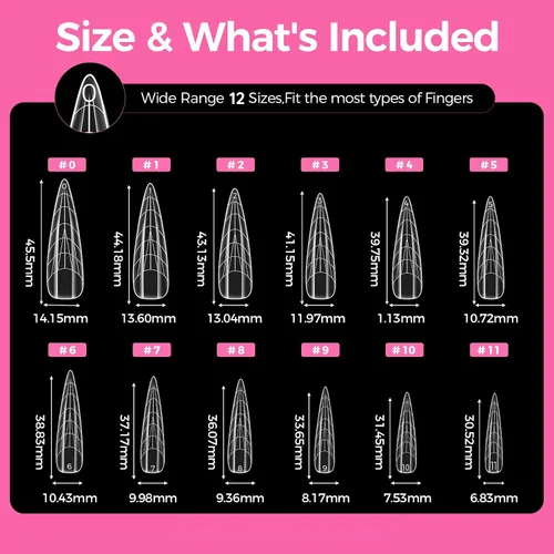 Vista 7 de Formas de uñas de poligel plano natural con curva natural, almendra, 120 unidades, 12 tamaños