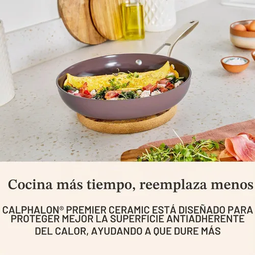 Vista 2 de Calphalon Premier - Juego de sartenes antiadherentes de cerámica de 8 y 10 pulgadas, sartenes de cerámica duraderas para sellar, saltear, utensilios