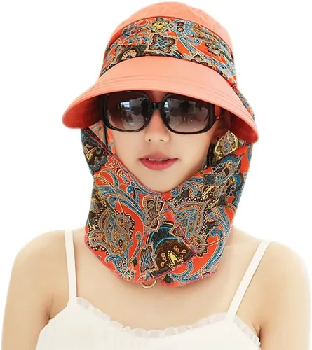Vista 7 de Sombrero de sol plegable multifuncional con protección solar UPF 50+ para mujer, impermeable, transpirable, cuello facial