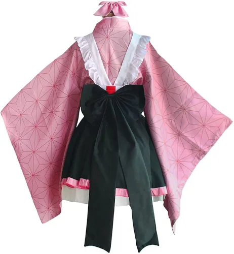 Vista 2 de Kamado Nezuko - Vestido de sirvienta para cosplay Kamado Nezuko Kimono