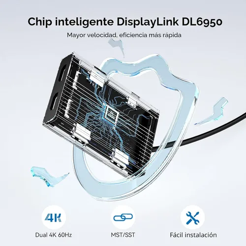 Vista 4 de ACASIS Adaptador DisplayLink USB C a HDMI dual para Mac M1/M2/M3/M4/Windows Negro