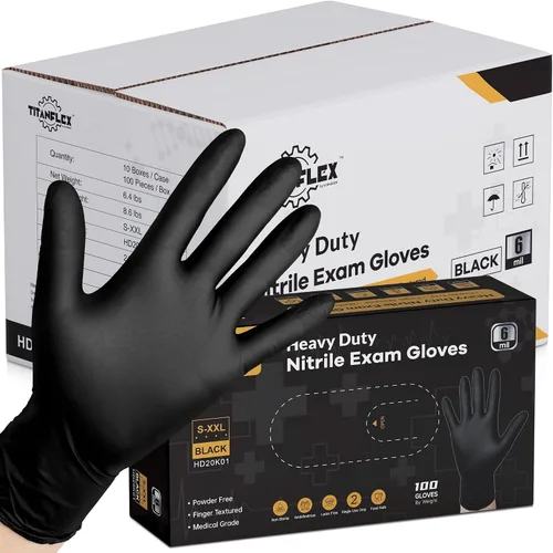 Vista 11 de TitanFlex Guantes desechables de nitrilo para examen, 6 mil, color negro, resistente, sin látex, aptos para alimentos para cocinar