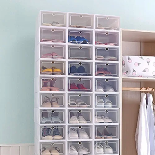 Vista 6 de Cabilock 6 cajas apilables para zapatos para almacenamiento de zapatillas, contenedor de plástico grueso para zapatos, tapa transparente, organiza